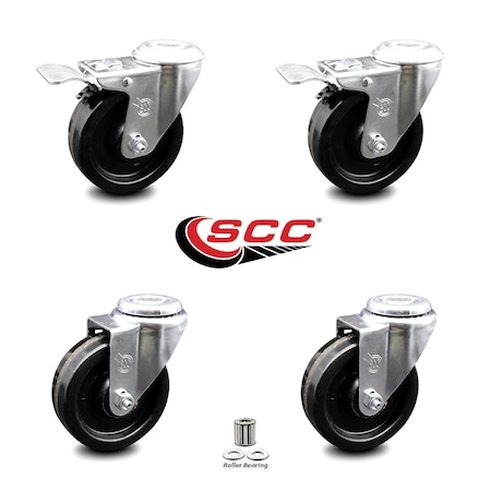 Service Caster 4 Inch Phenolic Wheel Swivel Bolt Hole Caster Set with 2 Total Lock Brake SCC SCC-BHTTL20S414-PHR-2-S-2